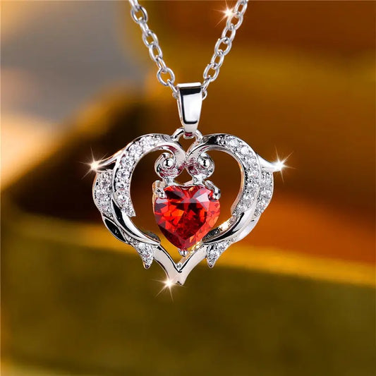 Radiant Red Heart: Stainless Steel CZ Necklace