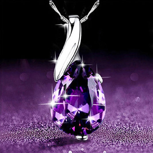 Royal Elegance: Purple Crystal Stainless Steel Necklace